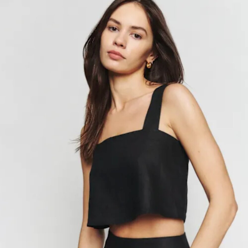 Reformation Lorin Linen Top Black - Size S